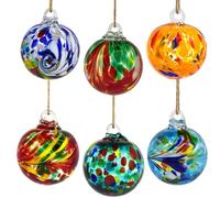 Myanmmm 6pcs Hand-Blown Glass Ornaments Balls 6cm/2.36Inch Glass Christmas Ball Ornaments Hanging Friendship Balls Glass Balls Gazing Balls for Home Window Outdoor Garden Patio Décor (Multicolor)