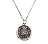 MYAROMA FINDINGS Mermaids Crest Fight Your Battles Courage Wax seal vintage pendant stainless steel chain necklace 14, Zinc, No Gemstone