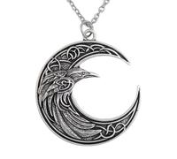 MYAROMA FINDINGS Nordic Viking Style Moon Crow Necklace Antique Silver Pendant Celtic Stainless Steel Chain Best Gift, Zinc, No Gemstone