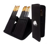 MyArtscape Paint Brushes - 15 Pc Brush Set for Watercolor, Acrylic, Oil & Face Painting | Long Handle Artist Paintbrushes with Travel Holder (Black) with Gifting Box | Premium Art Supplies