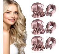 MYAYD 6 Pcs New Satin Heatless Curls Headband Set, Hair Rollers for Heat-Free Curls with Hair Caps, Bendy Hair Rollers for Long Hair Can Sleep in Overnight, Satin Heatless Hair Curlers - Pink