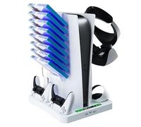 MYAYD Charging Dock Stand and Cooling Station for PSVR2 / PS5, Charger Station for PSVR2 Controller, PS VR2 Headset Holder, 8 Game Racks Storage, Vertical Stand with Cooling Fan