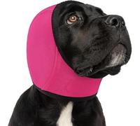 MYAYD Dog Ears Cover, Waterproof and Comfortable Dog Snood Ear Protectors, Adjustable Sound Insulation Earmuffs Noise Protection for Anxiety Relief,Swimming,Grooming - Pink (M)