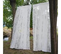 MYAYD Lace Curtain, Pack of 2 Kitchen Curtains, Floral Embroidered Curtains, Knitted Jacquard Curtain for Bedroom, Living Room, Gauze, Retro Style, Vintage W 150 x H 200 cm (White)