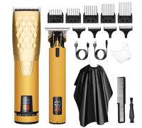 MYAYD Professional Hair Clippers and Beard Trimmer, Cordless Hair Clipper for Men, Rechargeable T-Blade Shaver Haircut Grooming Set with 9 Guide Combs Gifts for Men, Gold