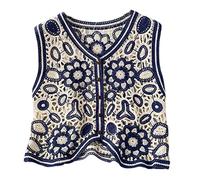 Myazs Boho Women Crochet Knit Vest Waistcoat Floral Pattern Sleeveless V-Neck Cardigan Brown Sleeveless Cardigan for Women