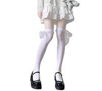 Myazs Ribbon Lace Bow Thigh High Stockings Solid Over Knee Long Socks over knee socks black