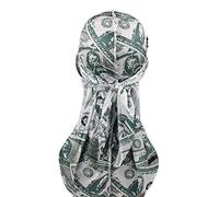 Myazs Unisex Silky Satin Durags Funny Dollar American US Flag Print Bonnet Hat Hip Hop Motorcycle Pirate Skull Cap for Head Wr Imitation Silk Satin Durags