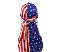 Myazs Unisex Silky Satin Durags Funny Dollar American US Flag Print Bonnet Hat Hip Hop Motorcycle Pirate Skull Cap for Head Wr Imitation Silk Satin Durags