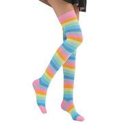 Myazs Women Girls Fancy Rainbow Colorful Stripes Over Knee Long Socks Halloween Cospla toddler socks