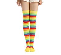 Myazs Women Girls Fancy Rainbow Colorful Stripes Over Knee Long Socks Halloween Cospla toddler socks