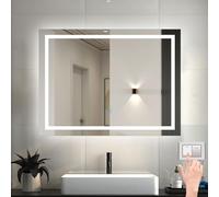 MYB Bathroom Wall Mirror with LED Lights,800x600mm Wall Mounted Vanity Mirror Dimmable Switch 3 Colors and Demister Pad, Horizontal/Vertical