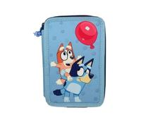 mybagstory Bluey - Filled Pencil Case 19.5 x 12.5 x 4.5 cm - Rigid Pencil Case 2 Flaps with Pencils, Felt-Tip Pens and Accessories - Boy Pencil Case for Primary School