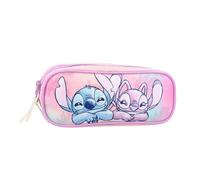 mybagstory Disney Stitch & Angel Pencil Case 22 x 9 x 8 cm | Double Compartment School Pencil Case | Official Pastel Girl Design | Primary School Accessory, Stitch - Pink