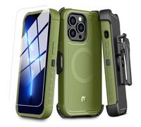 MYBAT PRO Maverick Series iPhone 13 Pro Max Case with Belt Clip Holster,w/Screen Protector,Anti-Drop,Shockproof,with 360°Rotating Kickstand,Heavy Duty Protection Army Green