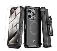 MYBAT PRO Maverick Series iPhone 15 Pro Max Case with Belt Clip Holster,[Compatible with Magsafe] w/Screen Protector,Anti-Drop,Shockproof,with 360°Rotating Kickstand,Heavy Duty Protection Black