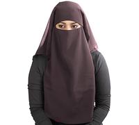 MyBatua 3 Layers Saudi Niqab In Breathable Georgette, Wholesale Price, 1pc Face Veil NQ-003, Chocolate Brown, One Size