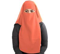 MyBatua 3 Layers Saudi Niqab In Breathable Georgette, Wholesale Price, 1pc Face Veil NQ-003, Coral, One Size