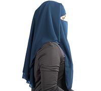MyBatua 3 Layers Saudi Niqab In Breathable Georgette, Wholesale Price, 1pc Face Veil NQ-003, Navy Blue, One Size