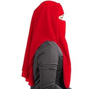MyBatua 3 Layers Saudi Niqab In Breathable Georgette, Wholesale Price, 1pc Face Veil NQ-003, Red, One Size