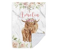 Mybbao Personalized Baby Blanket, Double Layer Soft Custom Blankets for Newborn Boys Girls with Name, Flannel Customized Throw Blanket Highland Cow Dot Back for Baby Shower, Birthday Gifts