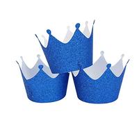 Mybbshower Crown Cake Paper Cups Liner Glitter Blue Cupcake Wrappers Muffin Holder Case Baking Cup for Wedding Birthday Party Baby Girl Shower Decoration Pack of 36