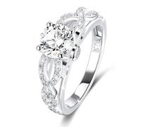 MYBELLNA 1CT Moissanite Ring for Women, D-Color VVS1 Clarity Halo Brilliant Round Cut Lab Diamond Ring 925 Sterling Silver with 18K White Gold Plated Engagement Rings for Engagement Anniversary