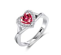 MYBELLNA 925 Sterling Silver Birthstone Rings for Women Love Heart Eternity Band Ring Adjustable Open Heart Ring for Women Girls Her Mother's Day Gift