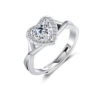 MYBELLNA 925 Sterling Silver Birthstone Rings for Women Love Heart Eternity Band Ring Adjustable Open Heart Ring for Women Girls Her Mother's Day Gift