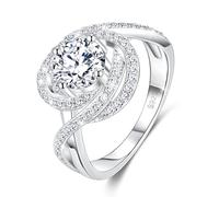 MYBELLNA Moissanite Ring for Women,1ct D Color VVS1 Clarity Brilliant Round Cut Lab Diamond Ring 18K White Gold Plated 925 Sterling Silver Promise Rings for Engagement Wedding 1 (Ring-1, Q)