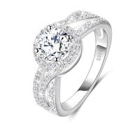 MYBELLNA Moissanite Ring for Women,1ct D Color VVS1 Clarity Brilliant Round Cut Lab Diamond Ring 18K White Gold Plated 925 Sterling Silver Promise Rings for Engagement Wedding 2 (Ring-1, L1/2)