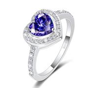 MYBELLNA Promise Ring for Her 925 Sterling Silver Created Ruby Blue Sapphire Emerald Diamond Heart Promise Wedding Engagement Ring for Wife Girlfriend Her Anniversary (Ring-2, Blue, 60（18.9）)