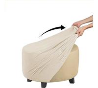 MYBMPFRHO Stretch Round Cover,Foot Stool Covers， Red/Grey Jacquard Ottoman Slipcover ，Sofa Foot Pouffe Protector Non Slip With Elastic Bottom Washable(L,60-73CM)