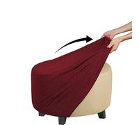 MYBMPFRHO Stretch Round Cover,Foot Stool Covers， Red/Grey Jacquard Ottoman Slipcover ，Sofa Foot Pouffe Protector Non Slip With Elastic Bottom Washable(G,60-73CM)