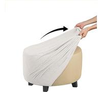 MYBMPFRHO Stretch Round Cover,Foot Stool Covers， Red/Grey Jacquard Ottoman Slipcover ，Sofa Foot Pouffe Protector Non Slip With Elastic Bottom Washable(C,50-58CM)