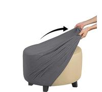 MYBMPFRHO Stretch Round Cover,Foot Stool Covers， Red/Grey Jacquard Ottoman Slipcover ，Sofa Foot Pouffe Protector Non Slip With Elastic Bottom Washable(V,60-73CM)