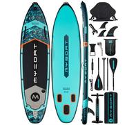 MYBOAT 11'6"×34"×6" Extra Wide Inflatable Paddle Board for Fishing, Stand Up Paddle Board, Sup Board with Fishing Rod Holder, Kayak Seat, 3 Removable Fins, Hand Pump, Strong Paddle, Camera Mount