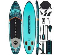 MYBOAT 11'6"×34"×6" Extra Wide Inflatable Paddle Board for Fishing, Stand Up Paddle Board, Sup Board with Fishing Rod Holder, Kayak Seat, 3 Removable Fins, Hand Pump, Strong Paddle, Camera Mount