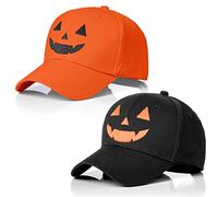 MYBOLE 2 PCS Halloween Unisex Baseball Hat Embroidery Baseball Cap Halloween Pumpkin Face Baseball Hat Adjustable Funny Party Hats Black Orange, Black Orange, 4-5 1/8