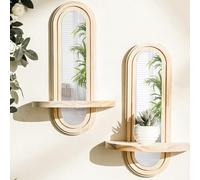 MYBSXKEOZ 2 Pcs Arched Boho Wooden Wall Shelves, Unique Small Decorative Shelf Wall-Mounted, Hanging Wood Wall Mount Shelf for Living Room,Bedroom,Nursey Room(B)