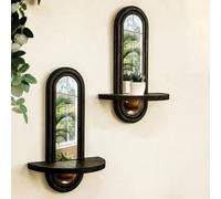 MYBSXKEOZ 2 Pcs Arched Boho Wooden Wall Shelves, Unique Small Decorative Shelf Wall-Mounted, Hanging Wood Wall Mount Shelf for Living Room,Bedroom,Nursey Room(A)