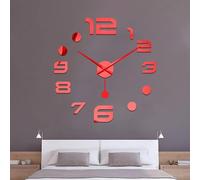 MYBSXKEOZ 3D DIY Stick On Wall Clock,3D Self Adhesive DIY Frameless Large Wall Clock Modern Arabic Numerals For Home, Office, Hotel, Bedroom, And Living Room(A,Red)