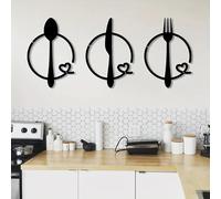 MYBSXKEOZ Knife Spoon Fork Wall Decor, 3 Pcs Metal Kitchen Signs Wall Decor, Rustic Farmhouse Wooden Eat Sign,Metal Minimalist Wall Art For Kitchen Home Dining Room Bar Cafe Restaurant
