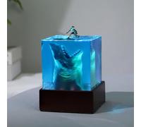 MYBSXKEOZ Shark Diver Night Light Table Lamp, Creative Ocean Resin Lamp, Handmade Resin Shark Lamp,Novelty Night Light Cube Desktop Ornament for Bedroom Office Decoration(5cm)