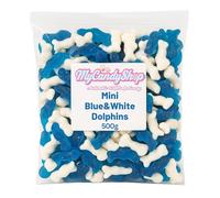 MyCandyShop Mini Blue Dolphin Sweets - Dolphin Sweets - Tangy Blue Raspberry Flavoured Animal-Shaped Treats - 500g Family Pack