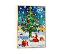 MYCGGDGH Christmas Santa Art Canvas for Bedroom and Livingroom girl Canvas Picture Gifts Vintage Christmas Decor for Holiday Winter Room wall Decor 75x50cm(30x20in) Gold Frame