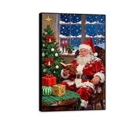 MYCGGDGH Classic Santa Claus Christmas Wall Art Santa Claus Reading Picture Santa Wall Decor Cozy Winter Holiday Décor for Living Room Bedroom Office 60x40cm(24x16in) Black Frame
