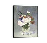 MYCGGDGH Edouard Manet Canvas Wall Art Flowers In A Crystal Vase Poster Famous Art Still Life Paintings Famous Flower Pictures Home Decor For Living Room 80x60cm(32x24in) Black Framed