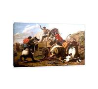MYCGGDGH Edwin Landseer Canvas Print Wall Art A Bullock Train Attacked by a Lion Painting on Canvas edwin landseer Poster Picture for bedroom living room artwork wall decor110x70cm(43x28in) Framed