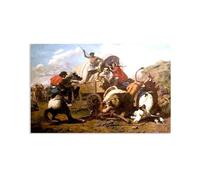 MYCGGDGH Edwin Landseer Canvas Print Wall Art A Bullock Train Attacked by a Lion Painting on Canvas edwin landseer Poster Picture for bedroom living room artwork wall decor110x70cm(43x28in) Frameless